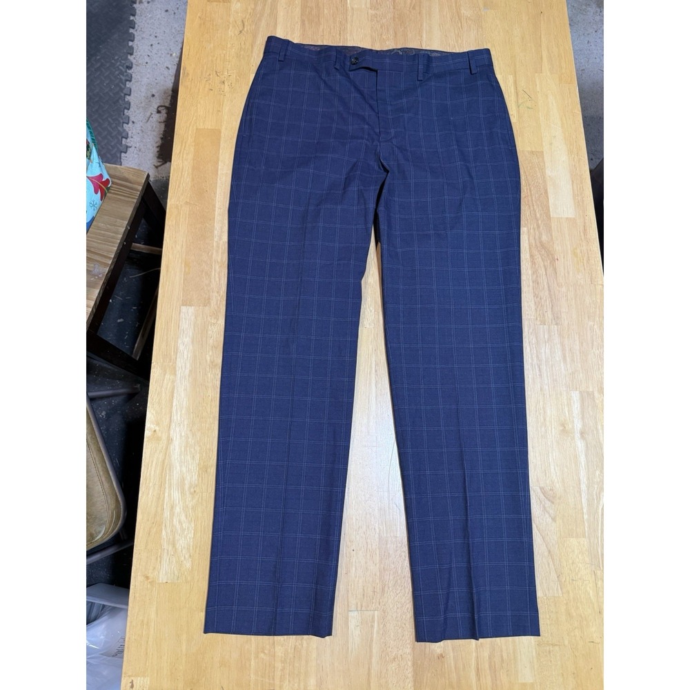 Lauren Ralph Lauren Mens 36x32 Blue Windowpane Plaid Stretch Dress Pants